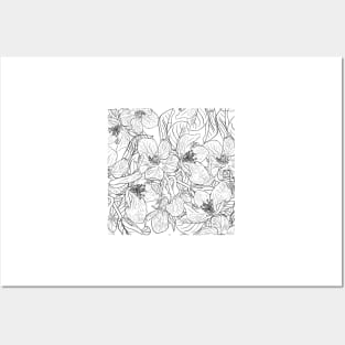 Cherry Blossom Flowers Black White Design Posters and Art